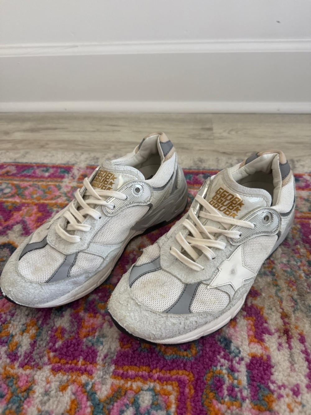 Golden Goose White and Gray Dad-Style Star Sneakers